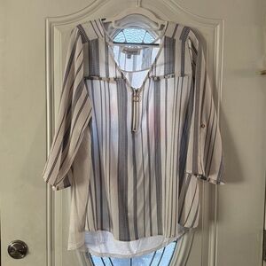 Spotted Striped V-Neck Blouse